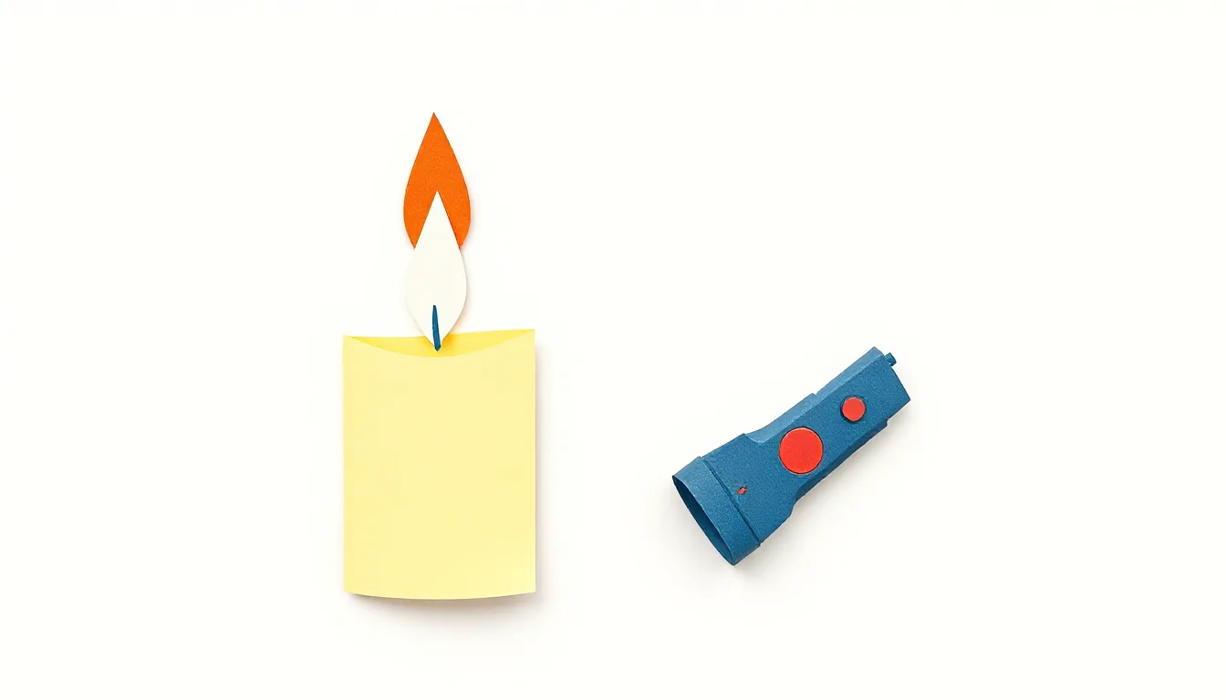 A paper candle and a small paper flashlight on light kraft paper
