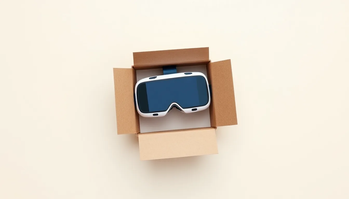 An opened gift box with a VR headset inside